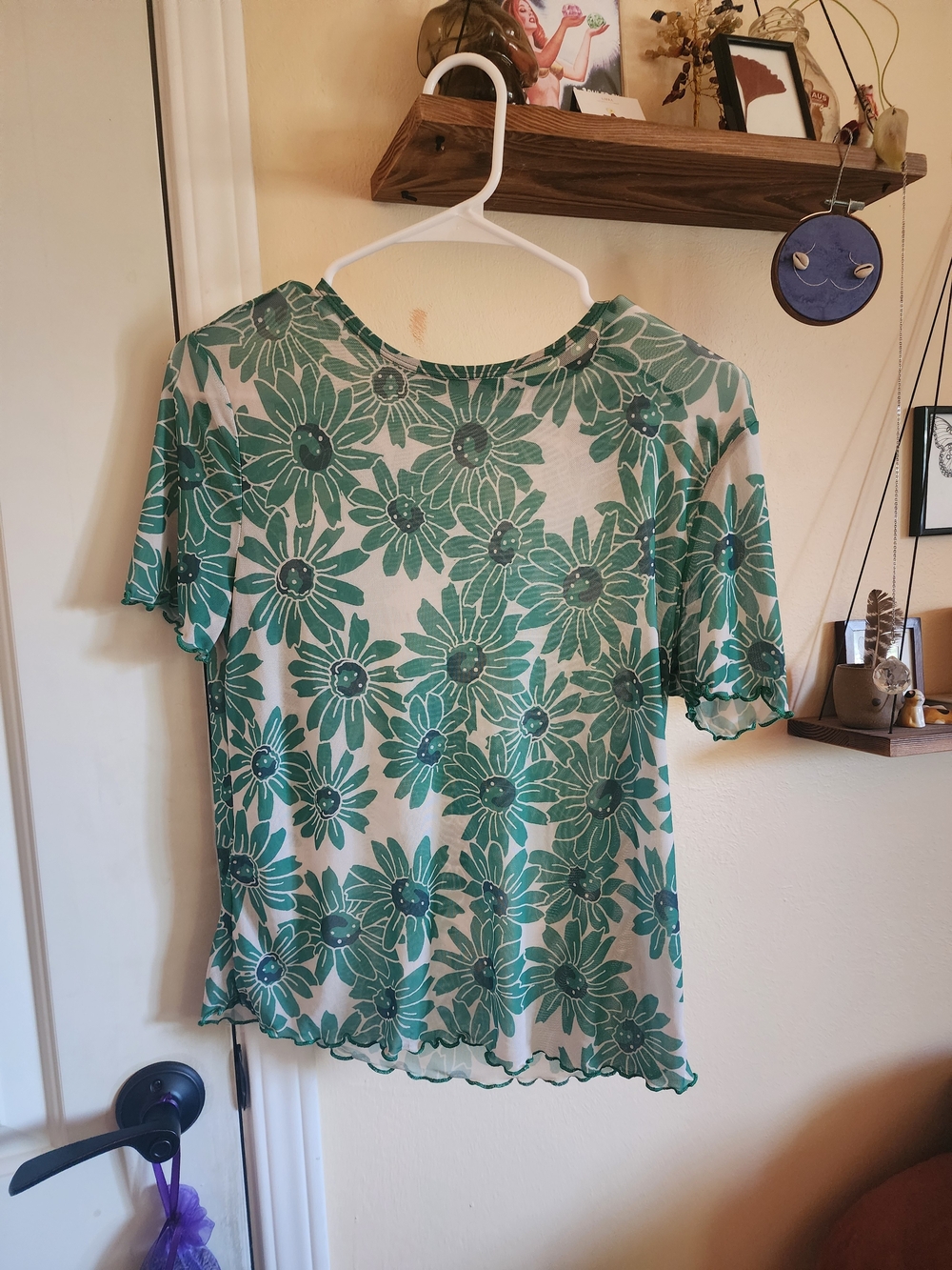 MANGO Green Floral Short Sleeve Tee